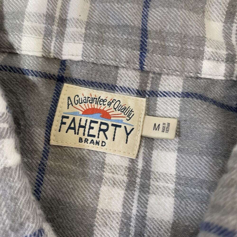 Faherty Men’s Flannel Shirt Medium Gray White Plaid Long Sleeve Button Down - Picture 6 of 7